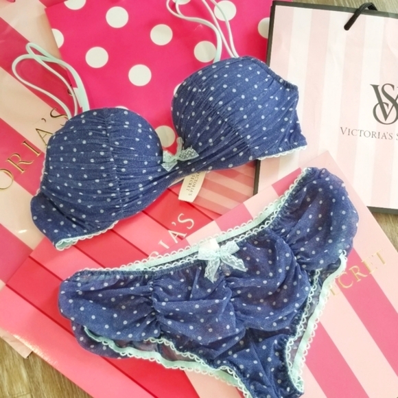 Victoria's Secret Other - Victoria's Secret Vintage Polka Dot Push-up Bra & Bikini Panty Set NWT Ruching